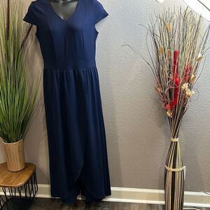 #63 Masseys short sleeve, navy blue pants suit, size large